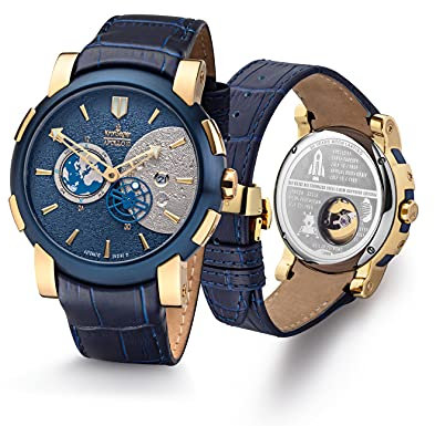 Kronsegler Apollo 11 Herren Armbanduhr Automatik mit Lederband Gold-blau limitiert