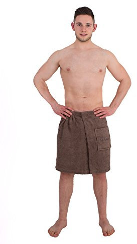 Julie Julsen - Tuta da sauna da uomo, 50 x 150 cm, chiusura in velcro e elastico, 100% cotone, tasca in noce, colore: noce