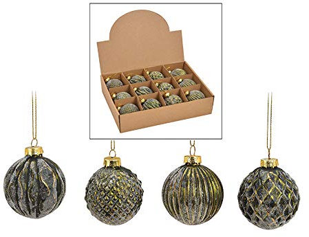 MC-Trend 12er Set edle Luxus Glas Weihnachtskugeln Ø 6cm Weihnachtsbaum Kugeln Christbaumkugeln Weihnachts Deko (Gruen Gold)