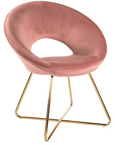 Baroni Home Poltrona Imbottita circolare Bibi Moon in velluto Rosa Cipria con gambe in ferro Dorato, Poltrona da ufficio o da pranzo e Seduta Ergonomica 71x59x84 Cm