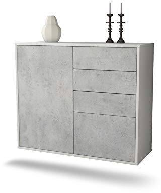 Dekati Sideboard Tacoma hängend (92x77x35cm) Korpus Weiss matt - Front Beton Optik - Push to Open