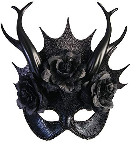 shoperama Gothic Halbmaske mit Krone Geweih Rosen Fantasy Dunkle Königin Kostüm-Zubehör