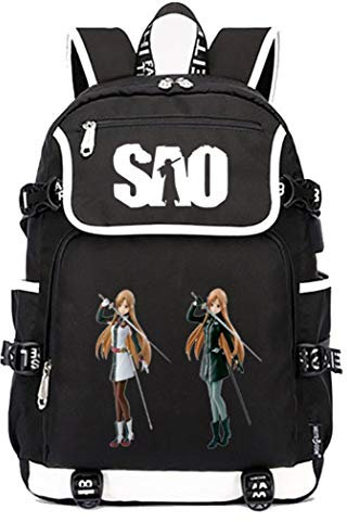 WANHONGYUE Sword Art Online SAO Anime Cosplay Schoolbag Rucksack 15.6 Laptop Backpack with USB Charging Port Black / 3