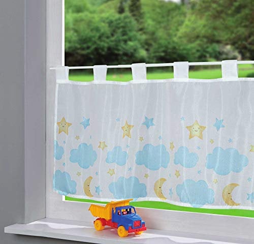 Gardinenbox Scheibengardine Voile »ULM« HxB 43x100 cm Mond und Sterne Bedruckt Sichtschutz Transparent Küchenfenster