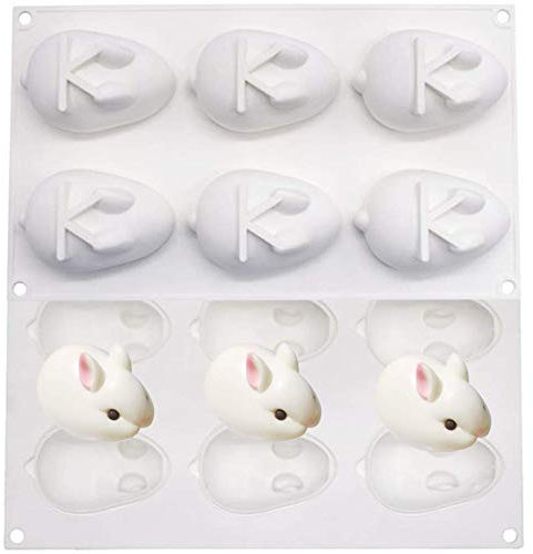 JAHEMU Forme Lapin Silicone Moule 3D Mousse gâteau Moule Gelée Moule Cuisson pour Muffins, Gâteau, Savon, Gelée, Pâtisserie, Cupcake Pudding 6 cavité