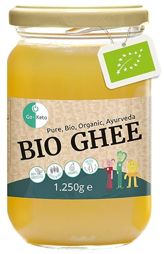 Go-Keto BIO Ghee, 1250g | Burro 100% chiarificato, certificato BIO, Ayurveda | perfetto per la dieta cheto | ideale per cuocere e arrostire | Senza lattosio, senza glutine, low carb