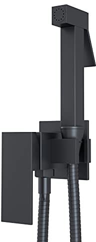 TVTIUO Pulverizador de Bidé para Inodoro, Portatil para Kit Ducha de Lavabo Bidet con Manguera WC,Multifunción Pulverizador,Monomando Agua Fría y Caliente,Latón,Negro