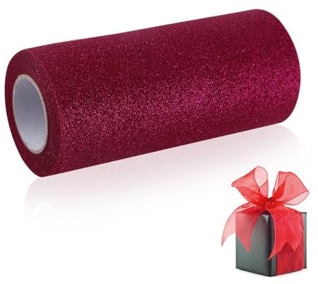 Tischläufer Rot, Tüll Stoff Rolle, Glitzer Tüll Rolle, Tüll Stoff 25 Meter, Rotenes Glitzer Tüll, Tüll Dekostoff Glitzer Tüllband Tischläufer, Tischläufer Mit Glitzern Aus Tüllstoff Tischband