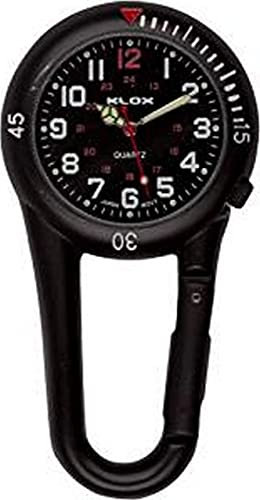 Klox Schwarze Clip-On-Karabiner-Metall-Anhänger-Uhr Schwarzes Zifferblatt Sanitäter Arzt Krankenschwester Unisex Männer Frauen