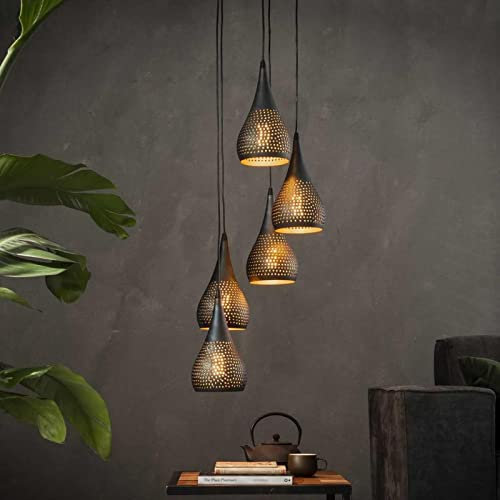 famlights Vintage Deckenlampe Nela in Schwarz für Esstisch/Retro Pendelleuchte/Esszimmerlampe industrial Dimmbar Hängelampe Metall Esszimmer/Deckenleuchte Pendelleuchte Hängeleuchte E27