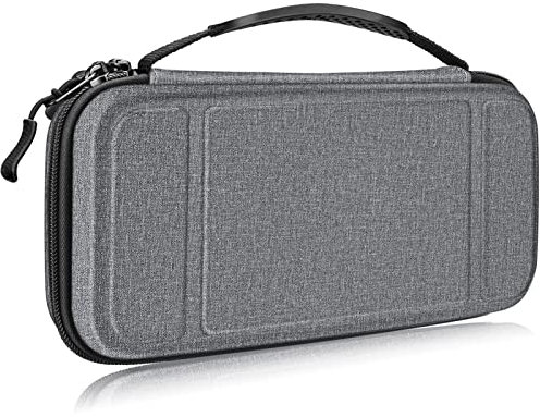 FINTIE Etui pour Nintendo Switch / Switch Modèle OLED - Housse Transport en EVA Sacoche de Rangement Zippée Anti-Choc, Coque Protection Console avec 10 Emplacements Cartes de Jeu, Denim Gris