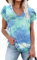 PLOKNRD Damen Tops V-Ausschnitt Blütenblatt Ärmel T-Shirt Sommer Freizeit Kurzen Ärmeln Strand Oberteile(Tie Dye Bleu,L)