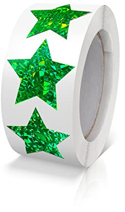 Green Star Aufkleber, Rolle, 2,5 cm, selbstklebend, glitzernd, glänzende Sterne, wasserdicht, abnehmbar, für Kinder, Lehrer, Geschäft, 500 Stück