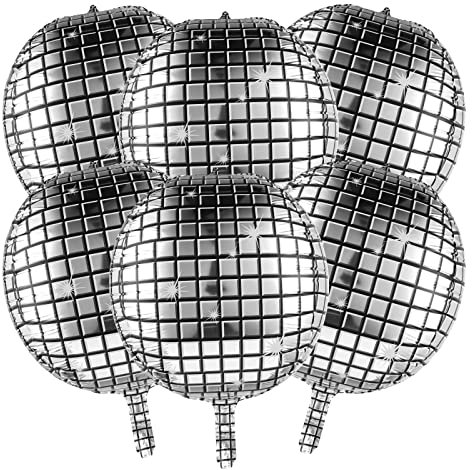 Prasacco 6 Stück Discokugel Luftballons, Silber Metallic Spiegel Disco-Luftballons 56 x 40 cm Groß 4D Disco-Folienballon für Disco Tanz Fever Party Thema Geburtstag Party Dekoration und Zubehör