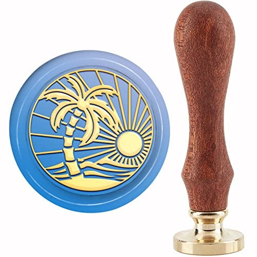 craspire Sommersonne Wachs-Siegelstempel Kokosnussbaum-Siegelstempel 30 mm/1.18 Zoll Abnehmbarer Messingkopf-Siegelstempel Mit Holzgriff Für Einladungen, Karten, Geschenkverpackung