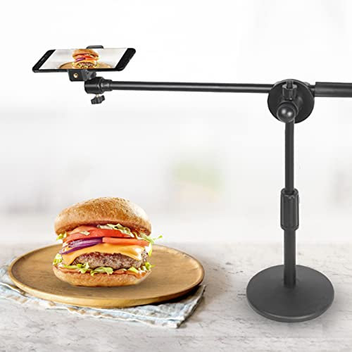 Supporto da Tavolo per Telefono in Streaming Live, Supporto per Telefono per Fotografia Desktop Regolabile in Altezza e Angolazione con Base Rotonda Robusta per Luce di Riempimento per Riprese Video F