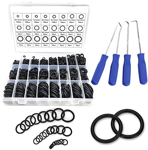 1200 Stück O Ring Dichtungsringe, Dichtungen Set Sortiment Gummidichtungen 24 Größen Unterlegscheibe Gummischeiben Dichtungs Gummi Ringe Kit Schwarz Hydraulic Plumbing Dichtungssatz mit Pick und Haken