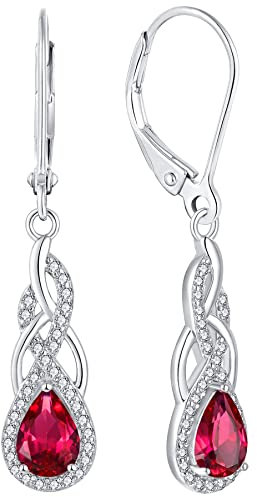 YL Unendlichkeit Knoten Tropfen Ohrringe 925 Sterling Silber Juli Geburtsstein Rubin Ohrringe für Damen