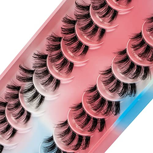 Halbe Russian Strip Lashes D/DD Curl Falsche Wimpern - 10 Paare Flauschige Nerzwimpern Natural Eye Lashes Pack Wiederverwendbar