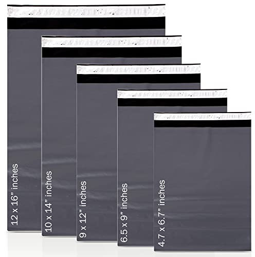 AKAR Gemischte, extra starke Versandtaschen, selbstklebende Paketverpackungen, kleine bis große Versandverpackungen, verschiedene Versandtaschen, ideal für Kleidung, T-Shirt (grau, 125 gemischt)