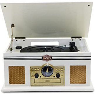 Vinyl Record Player CD All-in-One LP Record Player Gramophone Bluetooth Audio Record Player with Speaker,White
