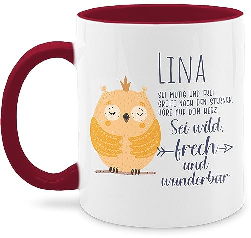 Tasse Tassen 325ml - Eule Eulen Owl Geschenk zur Taufe Geburt Kommunion Konfirmation Jugendweihe - 325 ml - Bordeauxrot - kaffeetassen groß name nachteule mug nachteulen eulenmotiv kaffeetasse