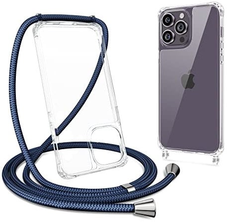 ZTOFERA Crossbody Lanyard Case for iPhone 15 Pro, Ultra Clear Hard Back with Soft Bumper Protective Phone Case with Strap Adjustable Neck Cord Necklace Shockproof Cover for iPhone 15 Pro, Navy Blue