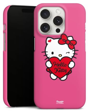 Premium Case kompatibel mit Apple iPhone 15 Pro Smartphone Handyhülle Schutzhülle matt Hello Kitty Fanartikel Herz