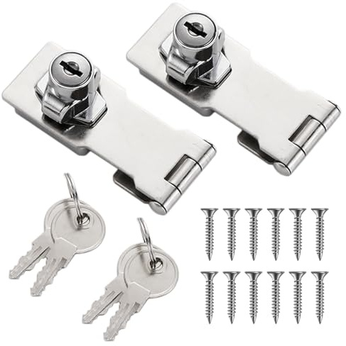 4 Inch Keyed Hasp Latch Lock, Knob Locking Hasp,Hasp Latches Lock Padlock Latches with Screws Locking Hasp for Cabinet Drawer,2 Pack