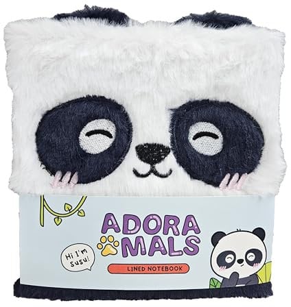 Puckator Notizbuch mit Einband aus Plüsch – Panda – süße Tiere – Fluffies