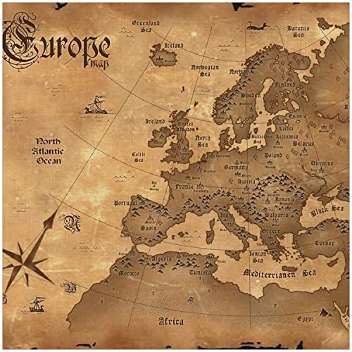 Wallario Memoboard aus Glas mit Motiv, Magnet-Tafel in 50 x 50 cm in Premium Qualität Alte Weltkarte Karte von Europa in englisch