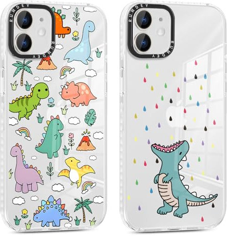 RUMDEY 2 Pack Cartoon Animals Pattern for iPhone 12 Mini 5.4 Phone Case, Cute Coquette Dinosaur Print Design Clear Cases Soft Silicone Slim TPU Shockproof Protective Fundas for Women Girls Kids