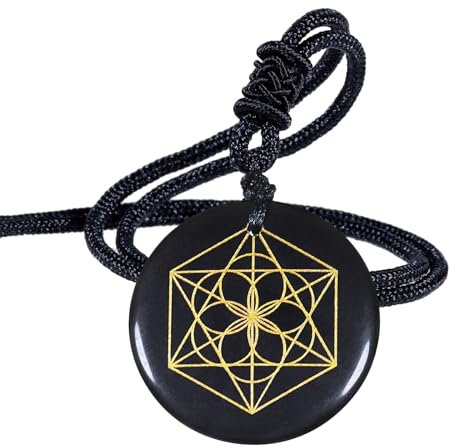 Nupuyai Collier en Obsidienne Ronde avec Cordon Ajustable, Pendentif de Cristal, Bijoux Unisexe en Quartz, Pierre Porte-bonheur pour Protection Bonne Chance, Semence de Vie