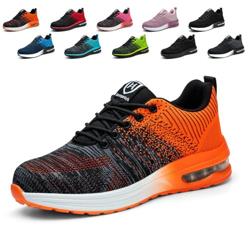 Hitopteu Sicherheitsschuhe Herren Arbeitsschuhe Damen Leicht Sportlich Arbeitsturnschuhe mit Stahlkappe rutschfest Atmungsaktiv Orange 43 EU 265