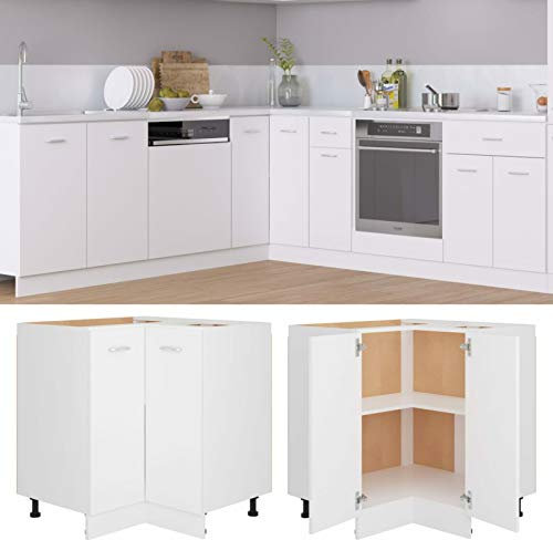 Homgoday Eckschrank, weiß, 75,5 x 75,5 x 80,5 cm aus mehrschichtigem Holz, platzsparend, Outdoor-Möbel für Balkon, Wohnzimmer, Büro, Schlafzimmer, Badezimmer