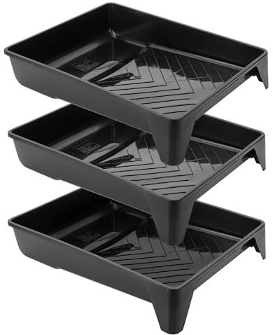 Bates- 9 Inch Paint Tray, 3 Pack, Black Plastic Paint Roller Tray 9 Inch, Deep Capacity, Textured Ridge