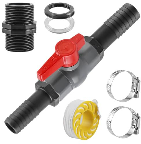 PVC Kugelhahn: Kugelhahn mit Schlauchverbinder, Absperrventil mit Innengewinde 40mm und 2 Schlauchtüllen 32mm, Pool Kugelhahn Pool Poolventil Ventil Kugelventil für Garten, Teich und Pool