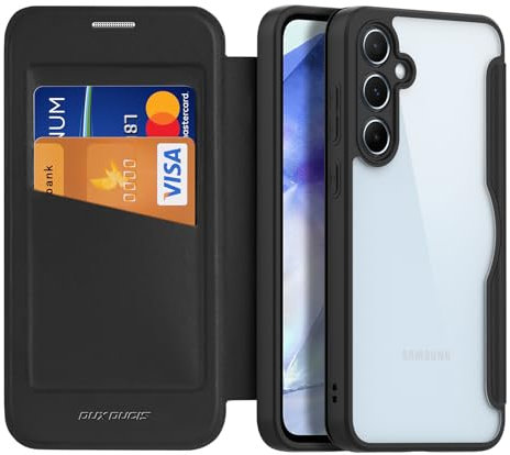 DUX DUCIS Hülle für Samsung Galaxy A55 5G Handyhülle mit Kartenfach Transparente Anti-Kratzer Leder Flip Case [RFID-Blockierung] Schutzhülle Klapphülle für Samsung Galaxy A55 5G (6,6 Zoll, Schwarz)