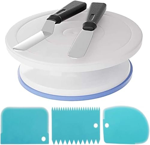 11 Inch Non-Stick Cake Turntable Cake Stand with 2 Icing Spatula and 3 Icing Smoother, Revolving Cake Stand for Decorating,Cake Decorating Supplies (11inch)