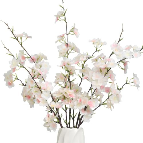 4 Stück Kunstblumen, Künstliche Kirschblütenzweige,100 cm Seidenblumen Rosa, Lange Stiele, Kunstblumenstrauß für Hochzeit, Party, Tisch, Vase, Blumenarrangements und Frühlingsdekoration (Hellrosa)
