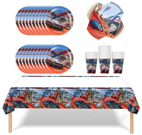 61 pièces de vaisselle de fête Cars, thème de fête Cars, y compris les tasses, serviettes, nappes, assiettes