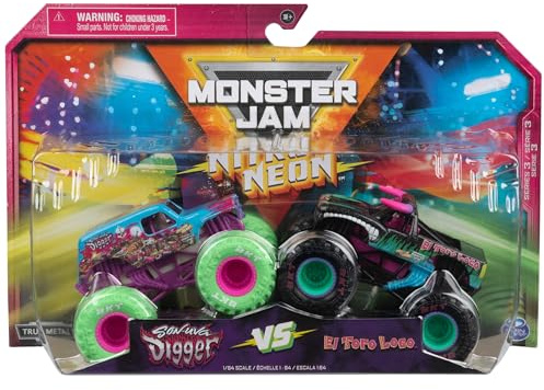 Monster Jam, Offizielle Nitro Neon, Son-uva Digger Vs. EL Toro Loco, Maßstab 1:64, Druckguss, Monstertrucks, Kinderspielzeug für Jungen ab 3 Jahren