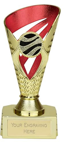 TROPHIESPLUSMEDALS Personalised Gold & Red Trophy Cup - 15cm | Small 6 Award Winner Trophies for Kids School & Adult Sports Reward | Includes Free Metal Plate Engraving | Voyager Collection