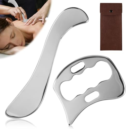 2 PCS Gua Sha Edelstahl, Gua Sha Schaber Grade Faszien Tool zum Reiben, Muskel Faszien Schaber Körper Guasha Tools für Muskelentspannung Schmerzlinderung und Faszienknoten Verbessern