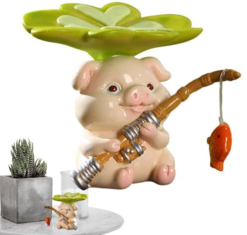 Bsbkoj Angelstatue für Teich, Miniatur-Pflanzgefäß-Statue eines niedlichen Tierfischers, Bezauberndes Angeltier mit Blättern, dekorative Pflanzgefäß-Statue für Garten, Rasen, und Teich