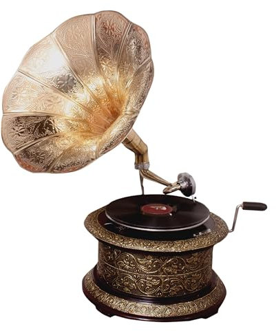 Reproductor de gramófono redondo de 78 rpm, fonógrafo redondo en relieve, cuerno de latón
