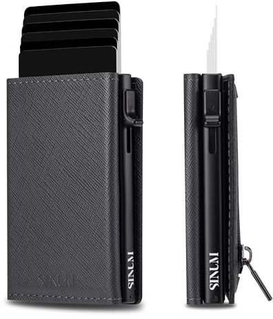 SINUM Portafoglio Saffiano - Chiusura Magnetica - Porta Carte Di Credito con Portamonete - Protezione RFID Anticlonazione - Brand Italiano (Saffiano, Grigio)