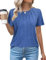 Gyabnw Ladies Cotton Short Sleeve Tunic Top Crew Neck Pleated Design Casual T-Shirts Blouse for Women Blue