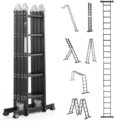 VEVOR Scala Pieghevole, Scala a Pioli Estensibile alta, Scala Telescopica a 5 Gradini con Telaio ad A Altezza 5,8 m, Scala Regolabile per Impieghi Gravosi, Capacità 149,7 kg per Casa e all'Aperto