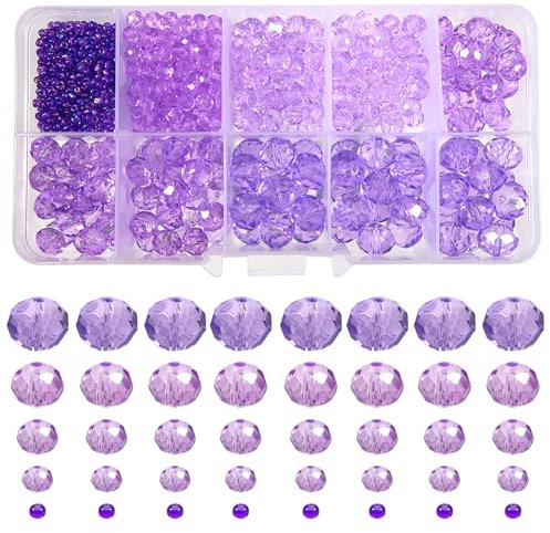 TOAOB 1000pcs Perles à Facette de Cristal Rondes Perle en Verre en Vrac Violette 2mm 4mm 6mm 8mm 10mm Transparent Crystal Beads pour Fabrication de Bijoux DIY Bracelets Colliers Artisanat